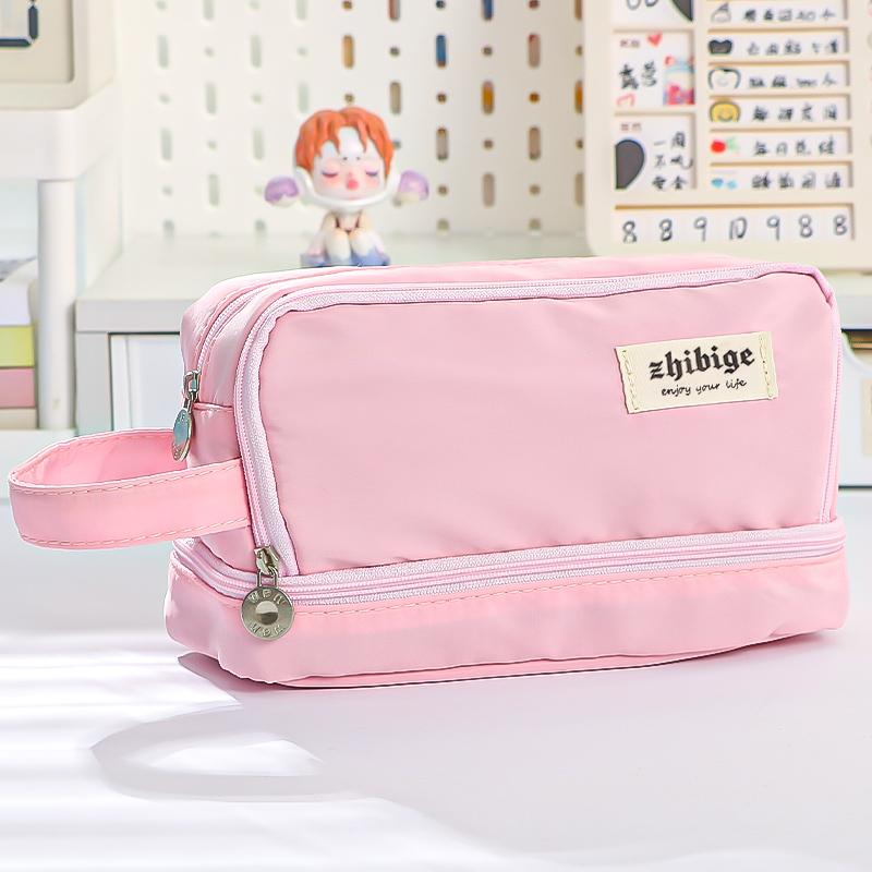 

Cream Color 3 Layer Pencil Case Handbag Big Capacity Pen Pouch Office School Supplies