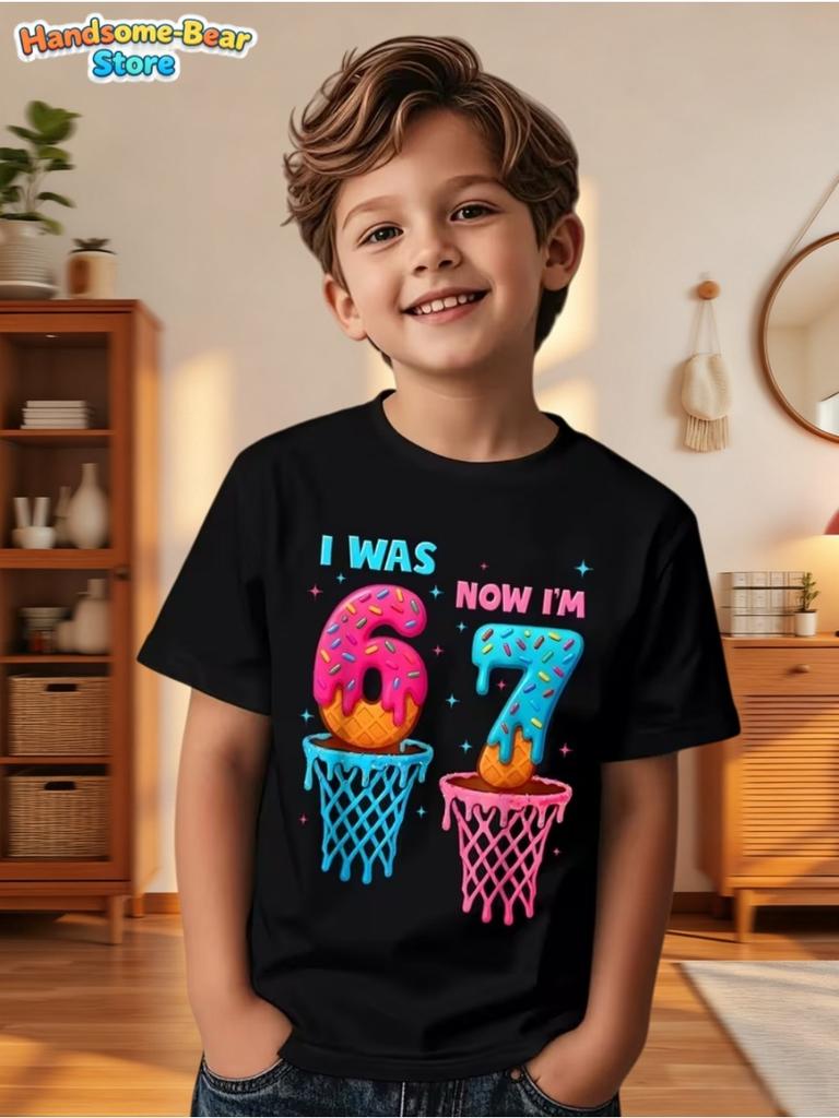 Summer T-Shirt for Kids Birthday Party Gifts Short Sleeve Tees Crew Neck Graphic Children's Clothing