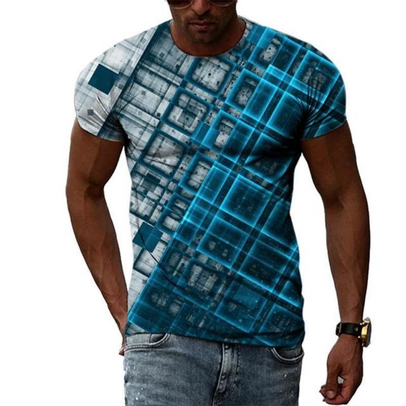 Summer Fashion Abstract Multidimensional Graphic T Shirts For Men Casual 3D Print Harajuku Personality Round Neck Short Sleeve