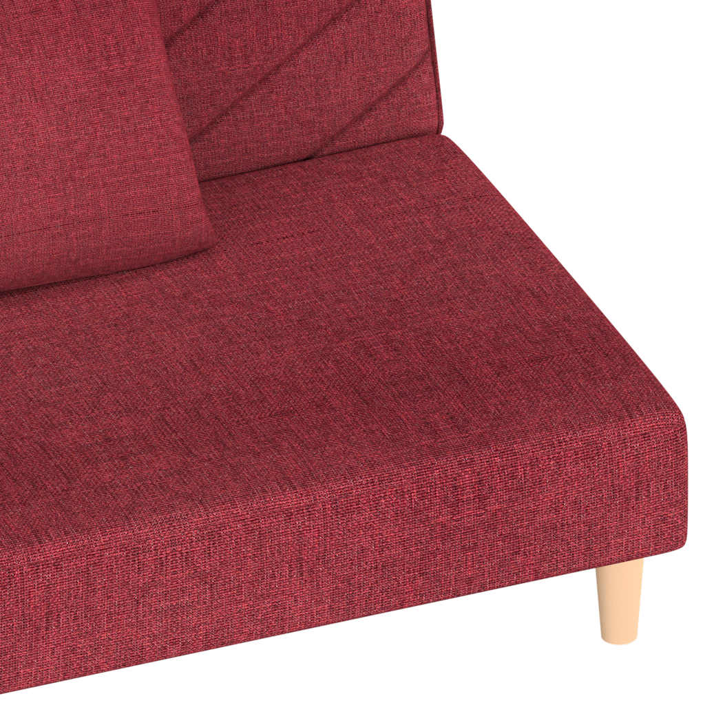 2 Seater Sofa Bed with 2 Cushions Wine Red Fabric
