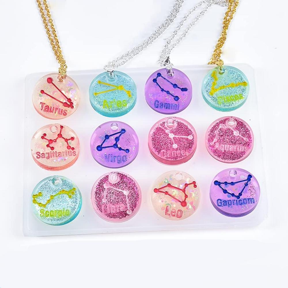 12 Constellations Discs Pendant Liquid Epoxy Resin Silicone Mold Jewelry Making Tools Uv Resin Mold Christmas Halloween Gifts