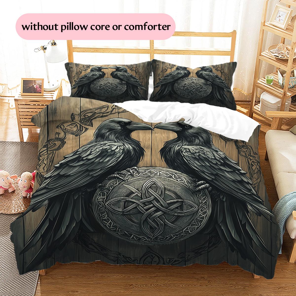 

Two Crows with Runes Pattern Bedding Quilt Set Home Decoration Gift (1 * duvet cover + 2 * pillowcase, without core) 135x200cm