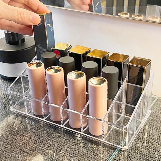 Lipstick Storage Box Save Space Transparent 12/18/36 Grids Women Makeup Lip Glaze Holder Daily Use
