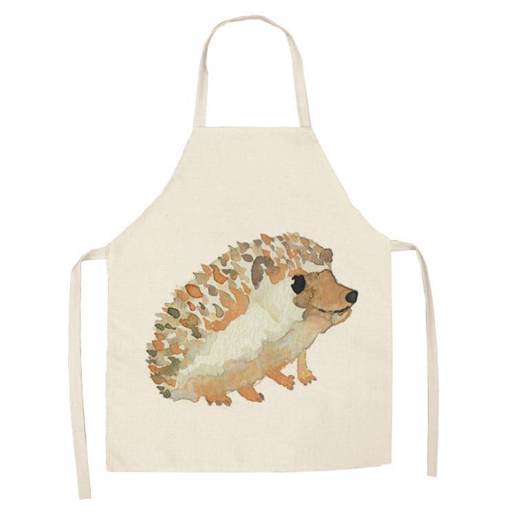 Fartuch kuchenny z nadrukiem jeża, bez rękawów, bawełniany i lniany, dla mężczyzn i kobiet, narzędzia do czyszczenia gospodarstwa domowego