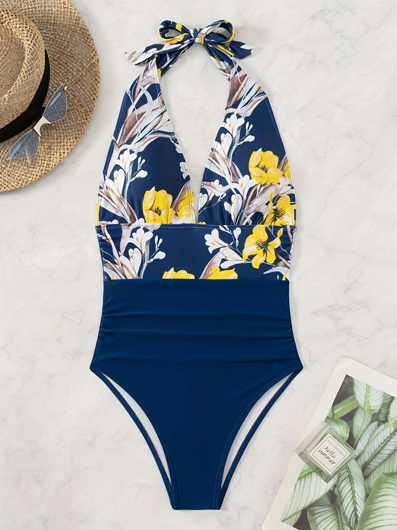 

Купальник женский слитный халтер сексуальный принт живот бикини купальник женщины XL