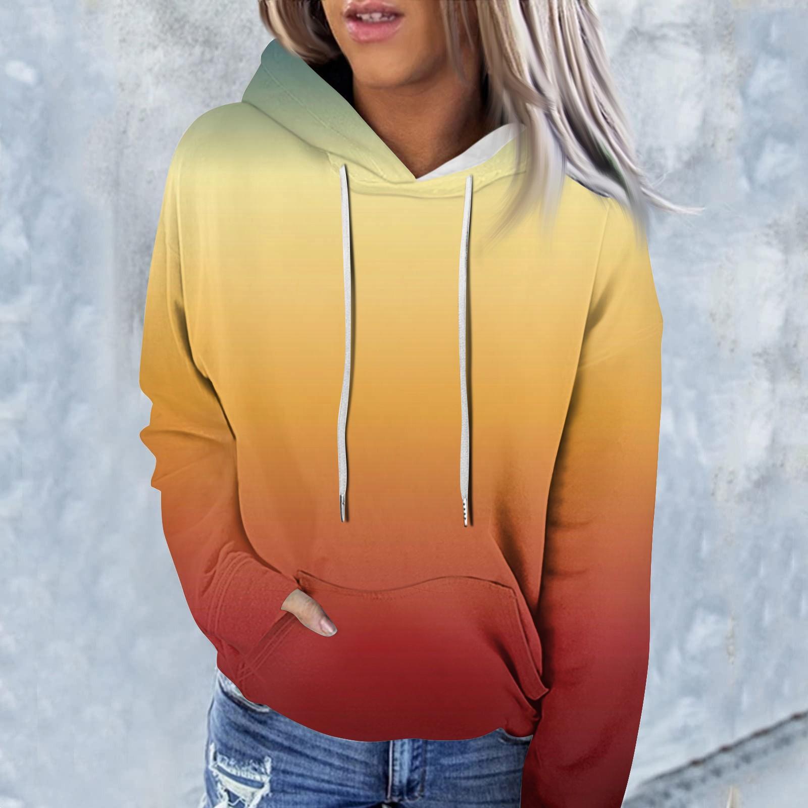 

Женская модная повседневная толстовка с капюшоном и градиентным принтом с длинным рукавом XL шафрановый