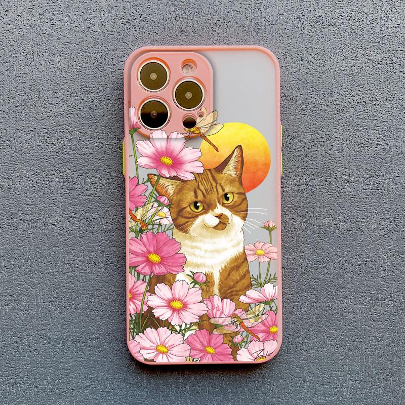 Lovely Black Cats And Flower Phone Case For iPhone 17 16 15 14 13 12 11 Pro Max Mini 15 14 Plus XR X XS Shockproof Back Covers