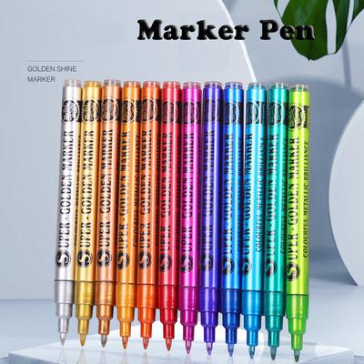 Sparkle Art Markers 12 buc Sclipici Metallic Acrilic Vopsea Pixuri Super Golden pentru Scrapbook Rechizite Rock Ceramic Sticla Lemn Tesatura