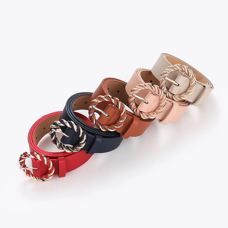 Twist Buckle Pu Wrap Ladies Bare Belt Decorative Dress Vintage Round Buckle Belt Women