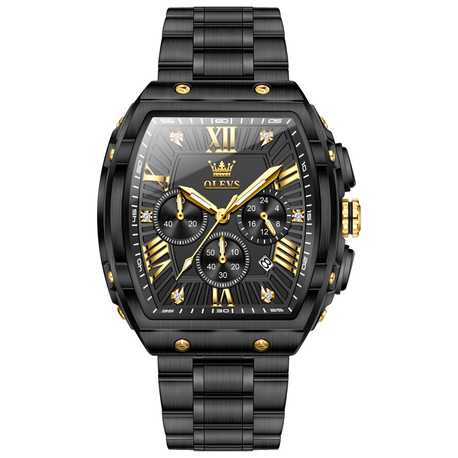 

Olevs Men s Black Watch, Popular Formal, Waterproof Quartz Analog Watch, Large, Stylish Stainless Steel Work Watch, Fashionable Chronograph with