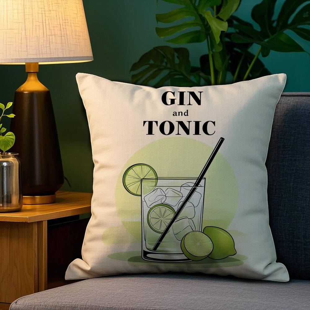 Poszewka na poduszkę Sofa Salon Sypialnia Dwustronny nadruk Gin z Tonikiem Koktajl Malowanie Kwadratowa poduszka Czas na drzemkę Poszewka na poduszkę