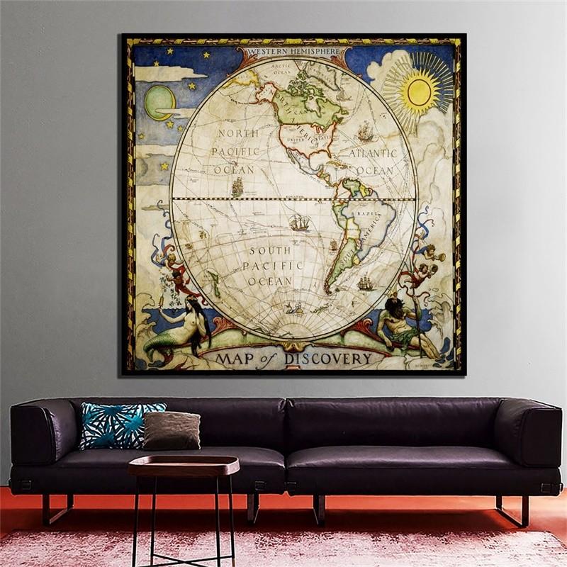 Decorative Hanging Picture Vintage Map Painting Medieval Style Decorative Map Wall Art Poster and Prints Decor