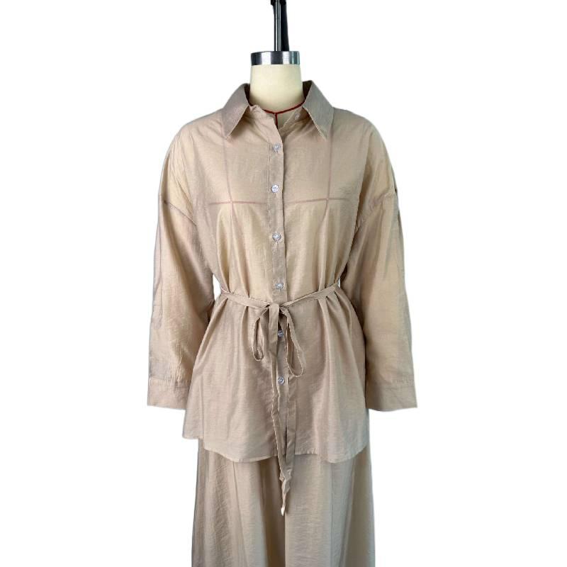 2026 New Fashion Women's Loose Long-Sleeve Shirt with Turn-down Collar and High-Waisted Skirt Set
