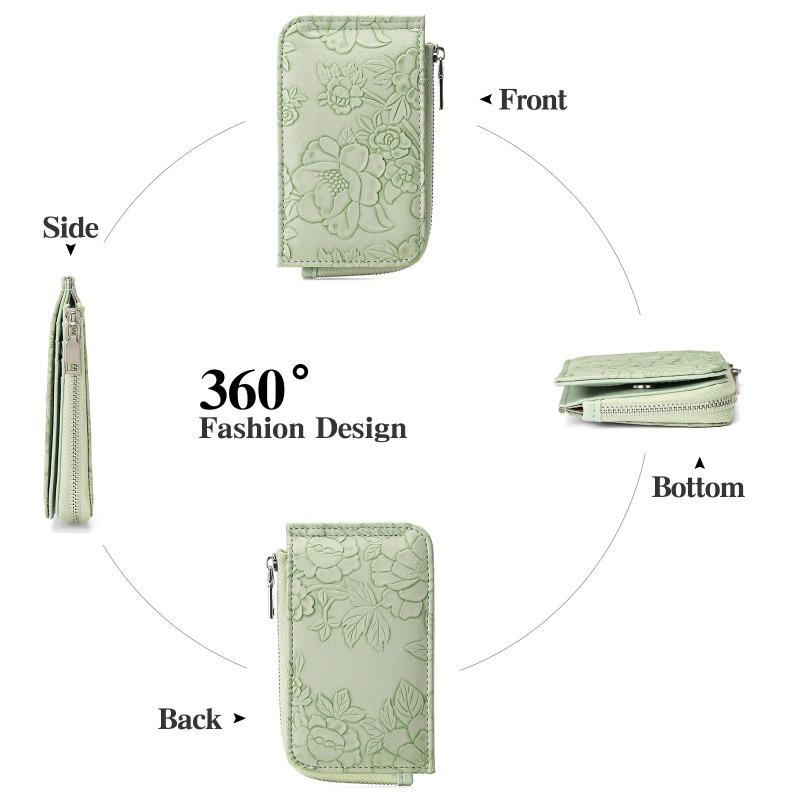 1Pcs Ladies Zip Coin Purse with Key Ring Embossed Design Multi Card Slots Large Capacity Wallet Fashion Accessories