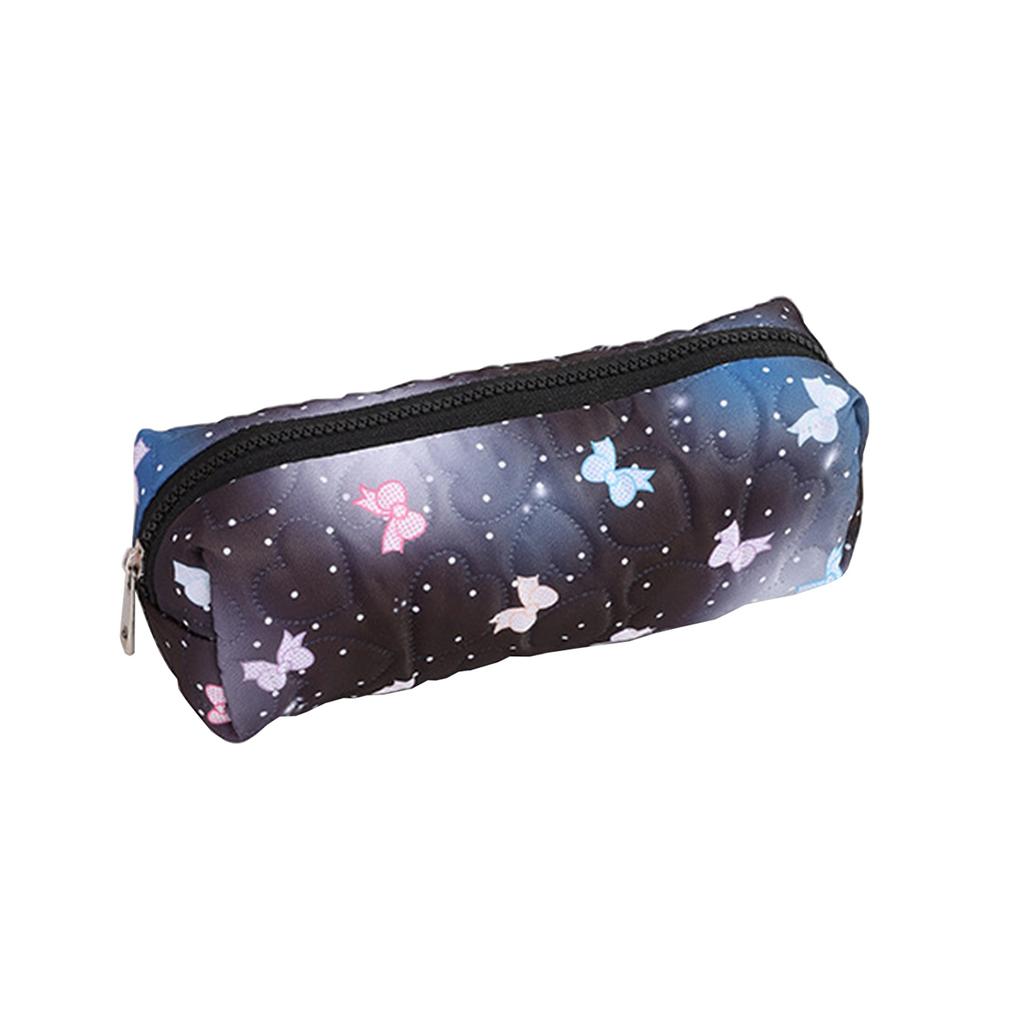 1PC Bowknot Print Pencil Case, Creative Starry Sky Style Portable Zipper Desktop Stationery Storage Bag, Cute Gift for Friends