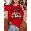 Casual Women Christmas T Shirt Fashion Cute Deer Leopard Christmas Tree Print T-shirt Cartoon Printed Short Sleeve Female T-Shir