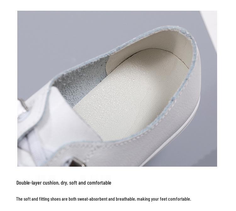 2025 Spring Women's Genuine Leather White Slip-on Sneakers - Soft Sole Casual Flats