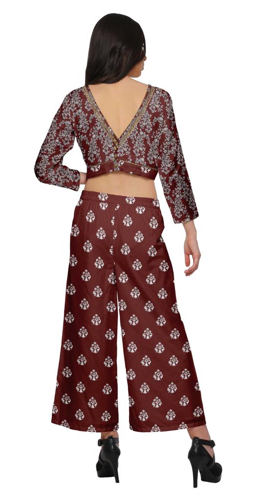 Moomaya Womena    S Crop Top Palazzo Set Printed 2 Piece Outfit Dress Ethnic