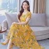 Korean Summer Floral Short-Sleeve Dress - Women's Slim Round Neck Swing Skirt