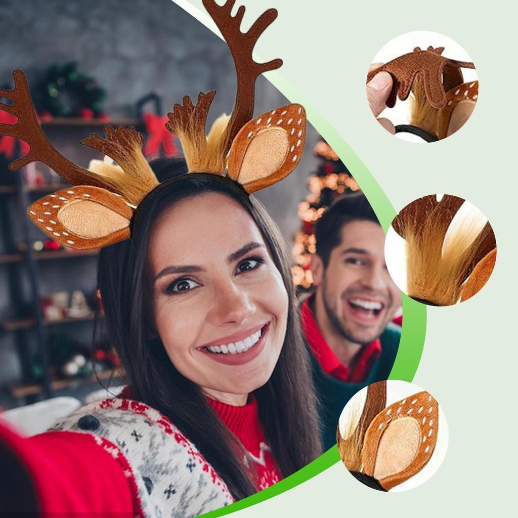 Christmas Reindeer Headband with Realistic Antlers Animal Ears Hair Band for Girls Christmas Party Cosplay Costume Accessories