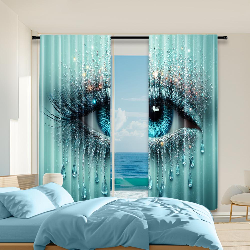 

Set Of 2 Versatile Polyester Transparent Curtains Home Decoration Teal Use Bedrooms Living Rooms Curtain For Sitting Room Made W100*H70(CM)-Grommet top&1PCS