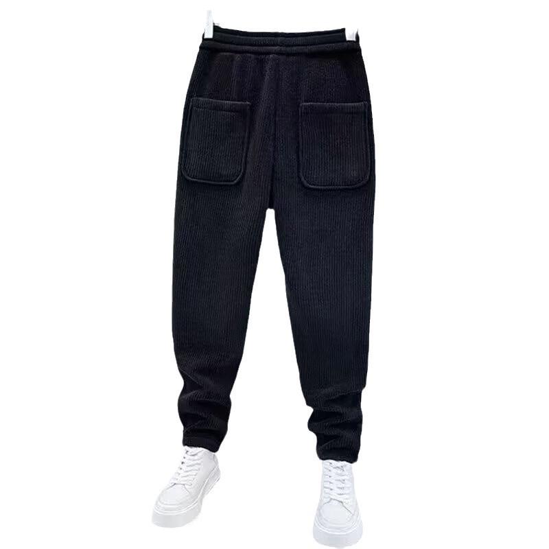 Herren Herbst/Winter Plus Samt Haremshose, Elastischer Bund, Unifarben, Trendiger Stichmanschette, Lässige Sportbekleidung