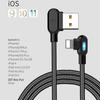 Dual Elbow Nylon Braided Fast Charging Cable for Apple, Android, Type-C with LED Light