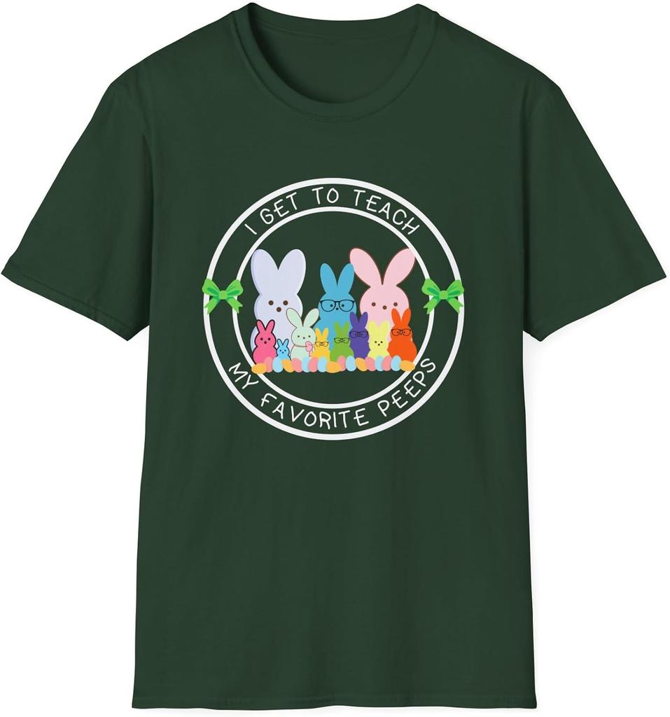 I Get to Teach My Favorite Peeps Teacher Graphic Tee Cute Easter Bunny Classroom T-Shirt