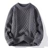 Men's Solid Color Cable Knit Sweater - Casual Mature Style, Round Neck Pullover, Autumn/Winter Collection