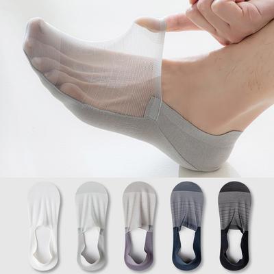 Calzini bassi traspiranti in rete estiva Calzini invisibili antiscivolo in silicone da uomo Calzini casual in seta di ghiaccio tinta unita