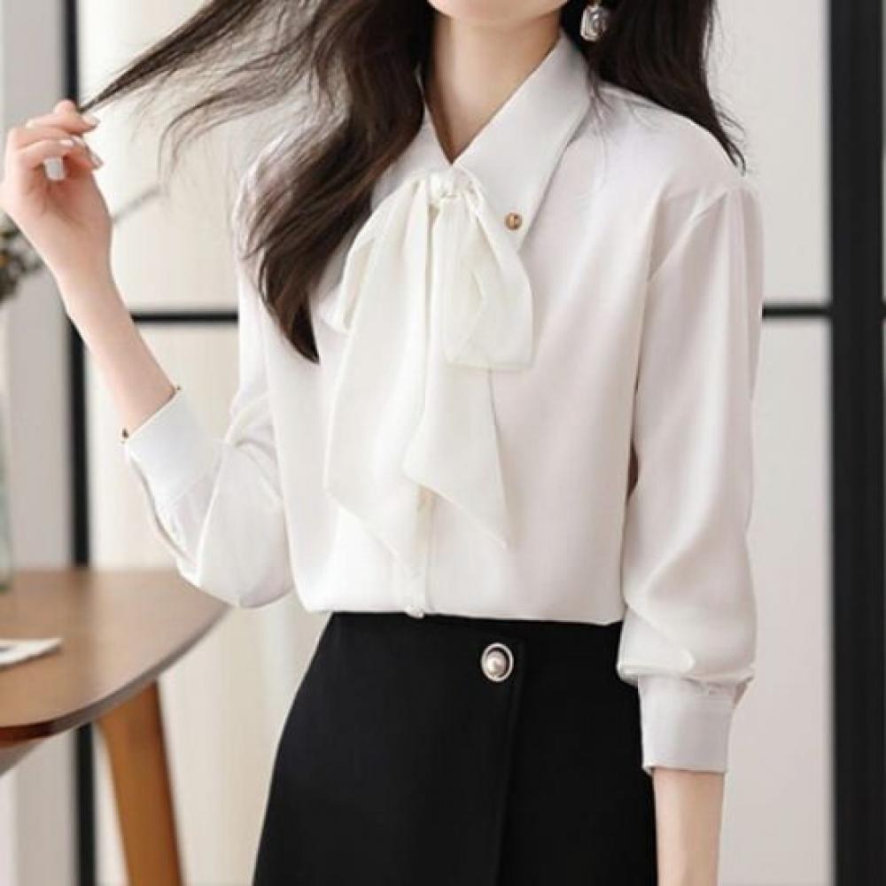 Navava Long Sleeve Collar Shirt Ribbon Neck Luxury Stylish Nb2471