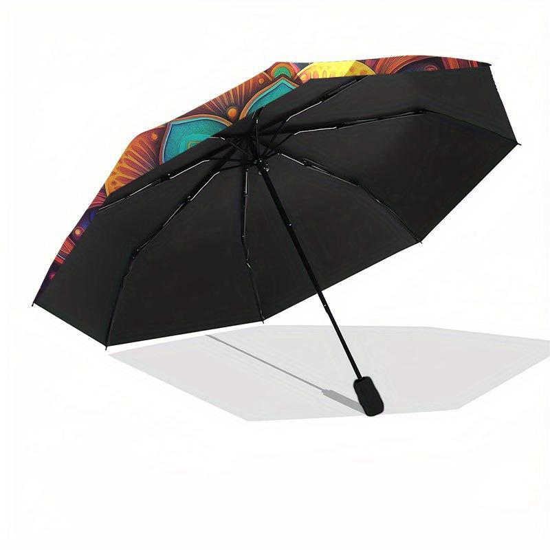 Vibrant Mandala Wall Art: Colorful Circular Decor for Any Space Umbrella, Cute Umbrella with Cute Design, Portable 3-Fold Compact Umbrella for Men & W