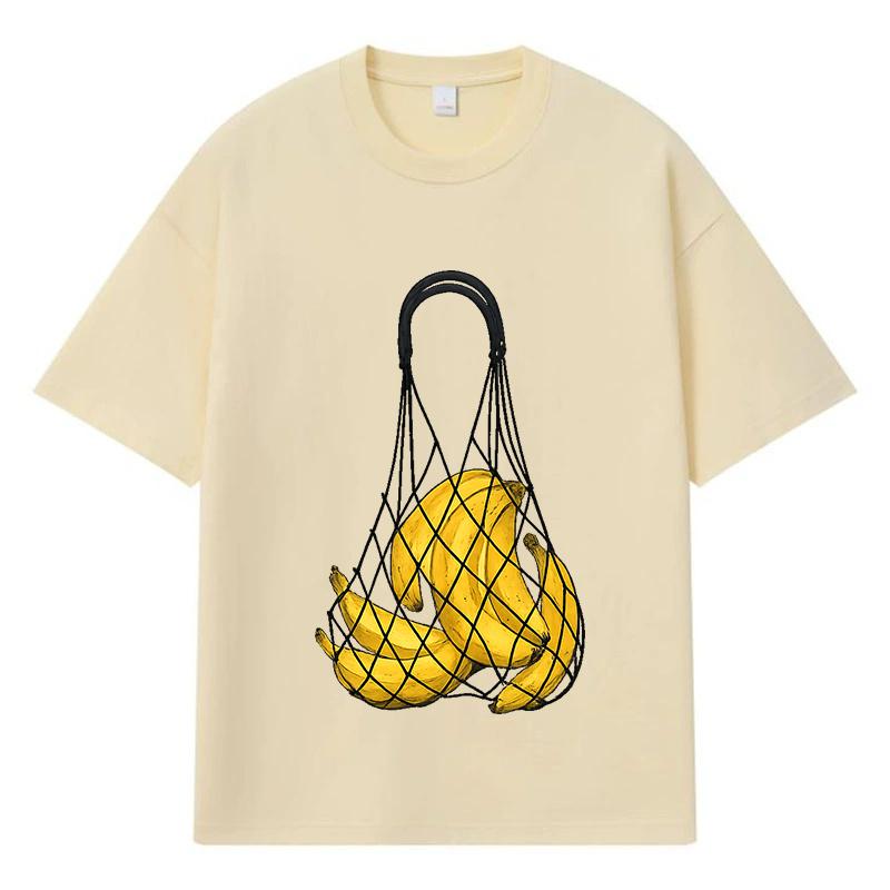 2026 T-shirt Męski Bawełniany z Graficznym Nadrukiem Bananów Y2k Harajuku Streetwear Casualowy Oversize Letni