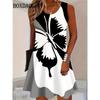 Fashion Elegant Women Dresses Summer Sleeveless 3D Butterfly Cat Printed O-Neck Dress Casual Loose Ladies Dress Plus Size