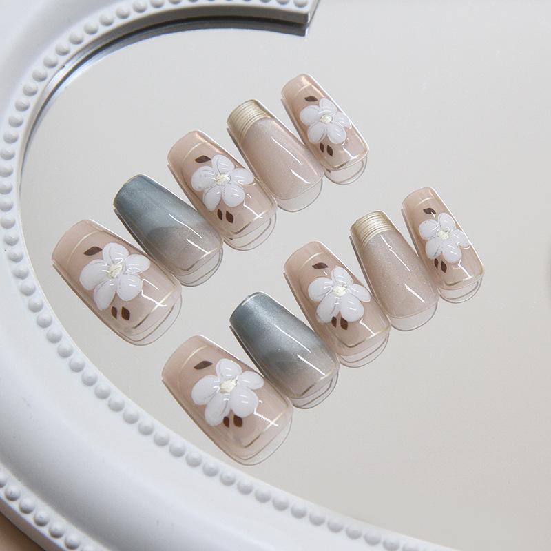 Cat's Eye Wearing Nail Piece Removable Flower Nail Piece Larkin French Manicure Piece Advanced Sense Smudge Nail Patch