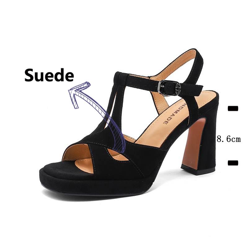 

Krazing Pot Sheepskin Suede Peep Toe Size 40 Chunky Wedding Super High Heels Buckle Straps Apricot Color Vintage Autumn Pumps 38