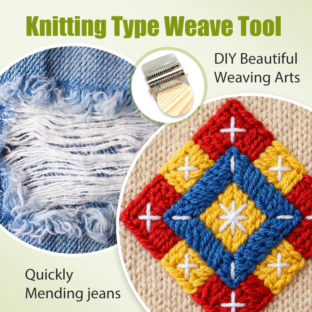 Strickflicken-Set, 2026 Upgrade Kleines Webwerkzeug vom Webstuhl-Typ, Patchwork-Webwerkzeug-Set zum schnellen Nähen und Reparieren, Näh-Bastelbedarf (10 Haken)