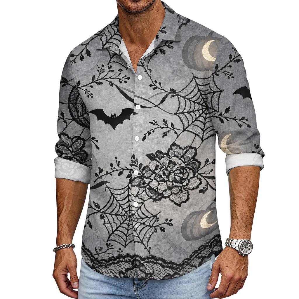 Men's Halloween Loose Fit Long Sleeve Shirt Button Down Collar Casual Retro Style Breathable Shirt for Autumn Spring Outdoor Daily Wear