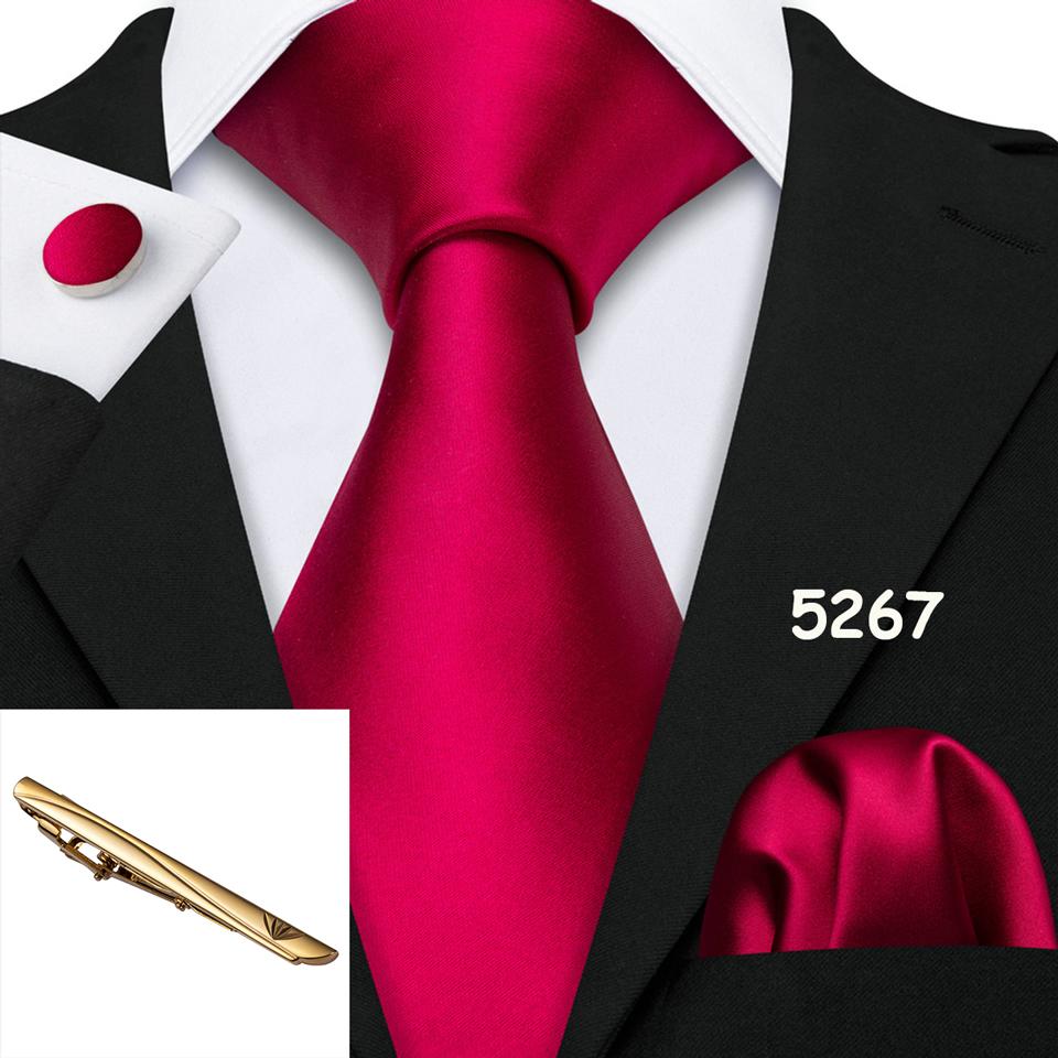 Barry.Wang Coole Krawatten mit Krawattenspange, Koralle, Rosa, Rot, Krawatte, Einstecktuch, Manschettenknöpfe, Set