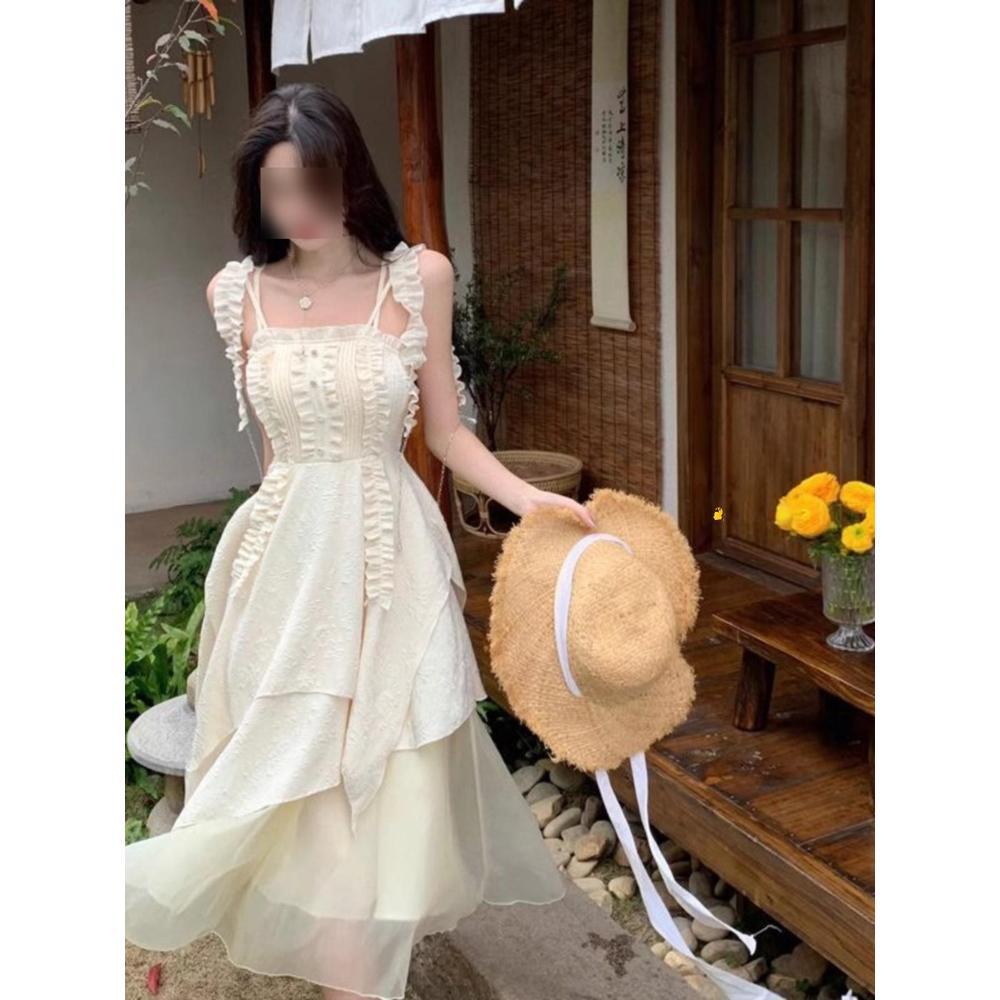 French Summer New Temperament Gentle Wind Vacation Dress High Sense Suspender Mesh Puffy Dress Dress Women