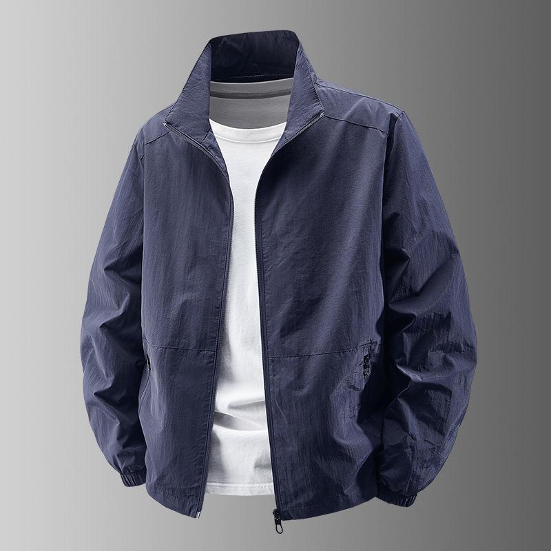 Spring and Autumn New Stand-up Collar Jacket Men's Thin Trench Coat Windproof and Waterproof Outdoor Casual Versatile Men's Jacket