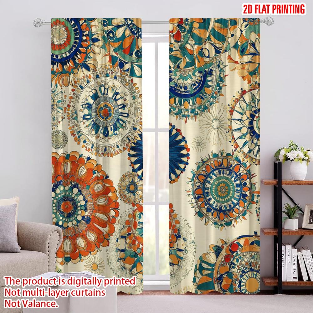 

2D flat printing 2pcs Curtain Floral Boho Pattern Blackout Polyester Versatile Use for Bedroom living room 52.50 × 116.00 cm 2 pcs