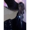 Fashion Retro Face Slimming Black Zircon Tassel Earrings Online Influencer Refined Long High-Profile Earrings Frosty Style Earrings