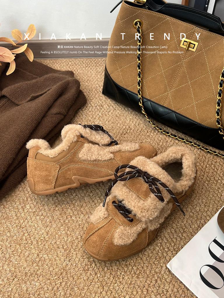 2025 Will Increase the Height In the Winter, New German Training Shoes, Women's Shoes, Velvet Cotton Forrest Gump Shoes, Fashionable and Versatile W