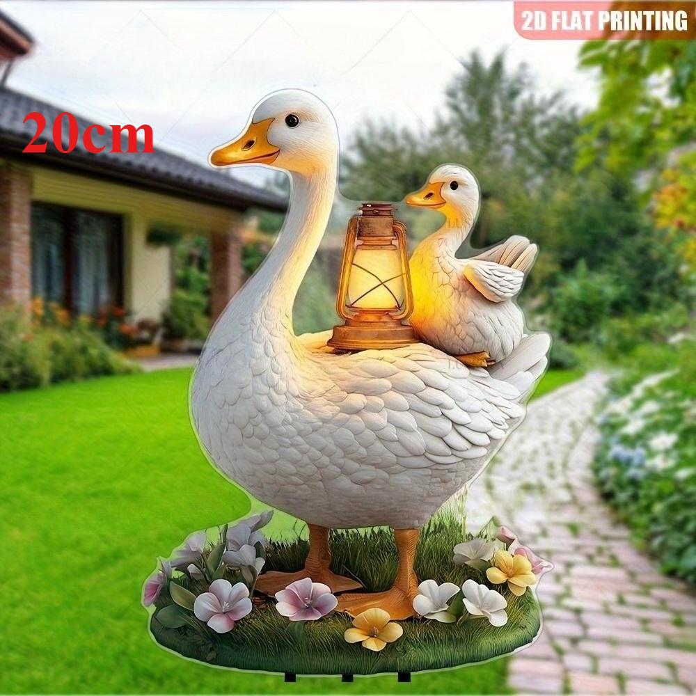 Rață mamă cu rățuște drăguțe, acril plat 2D, decorațiune, potrivită pentru grădină, plante în ghiveci, exterior, terasă, Crăciun, Halloween