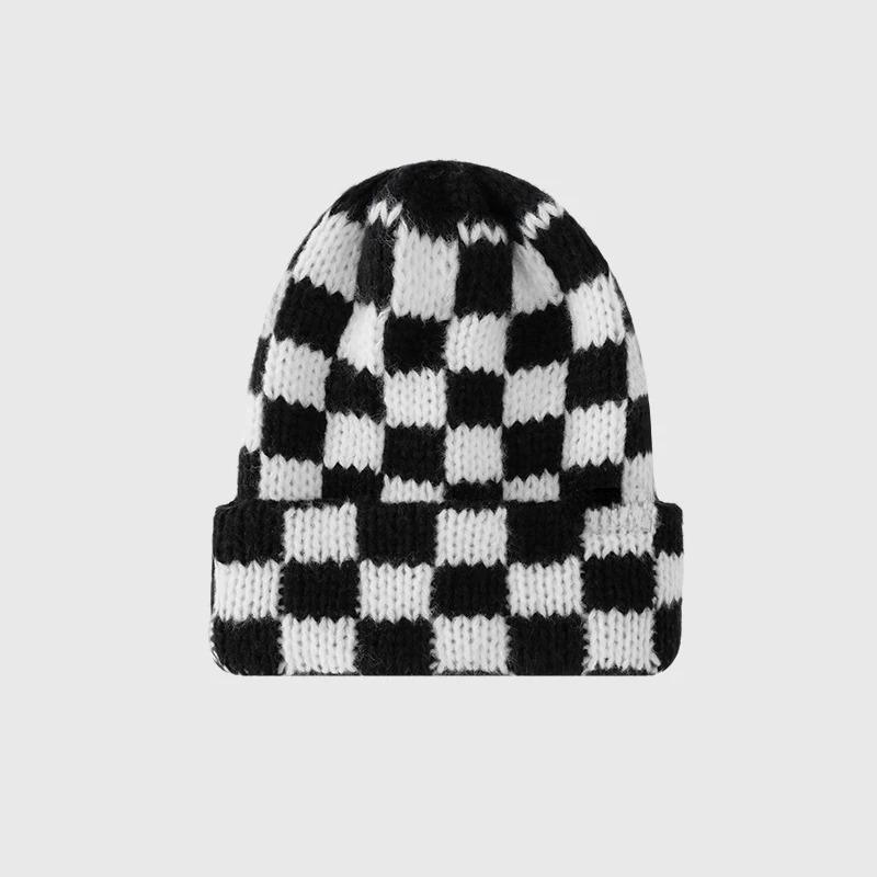 Nuovo Berretto Invernale a Quadri Giapponese Coreano con Teschio Berretto Lavorato a Maglia per Donna Ins Marchio di Lusso Y2k Berretto Cappello Caldo Pesante Cappellino Casual