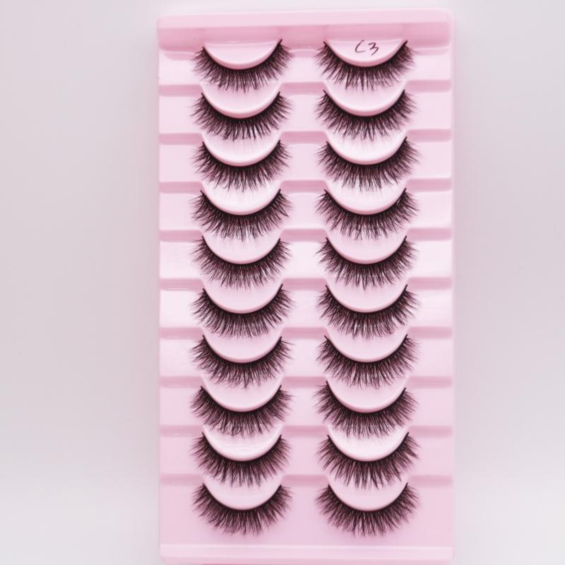 Low Price Glitter Lashes Natural Fluffy Half Lashes Faux Mink Korean Pbt Fiber 10 Pairs 12mm Mink Eyelashes