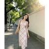French Sweet Temperament Plaid Design Suspender Dress Women's Summer New Vacation Waist Niche Long Dress Women's Clothing