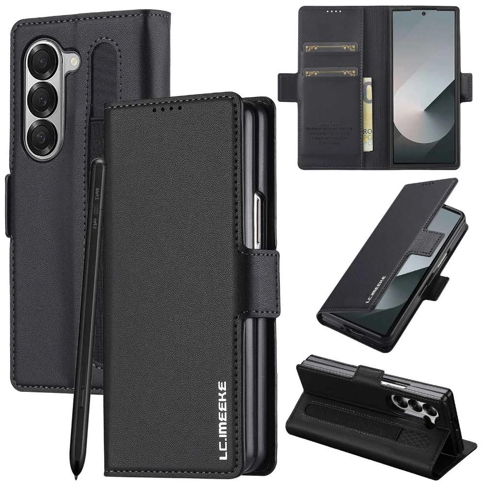 Retro Pure Color Magnetic Leather Case For Samsung Galaxy Z Fold 7 6 5 4 3 Shockproof Card Bag Holder Pocket Cover With Pen Slot