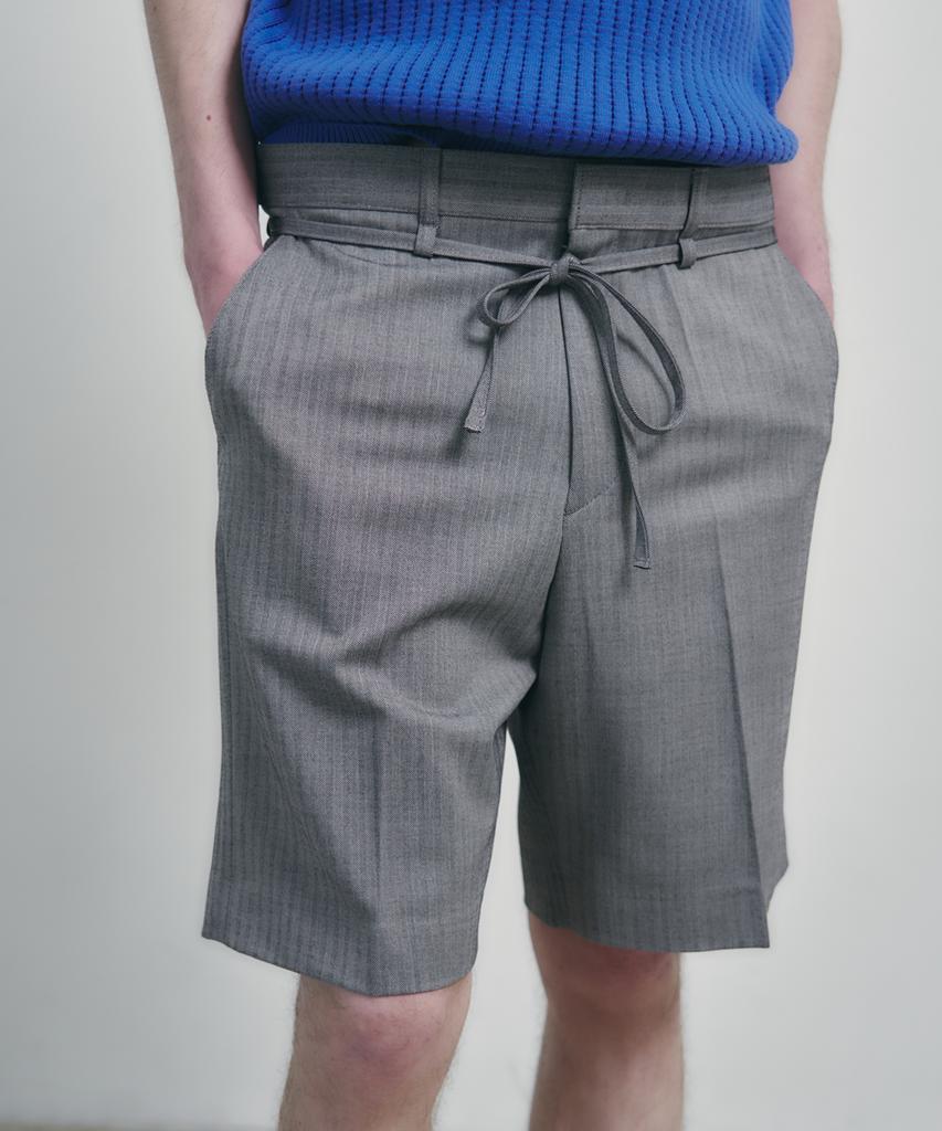 Leondi Drawstring Herringbone Pants - Gray